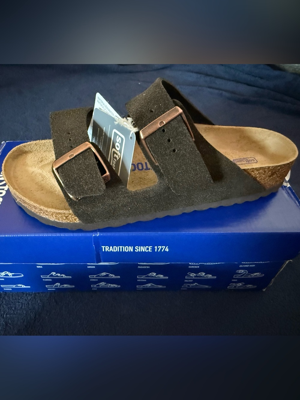 Birkenstock Arizona Two-Strap Suede Sandal - Mocha. Soft Footbed W9 M7